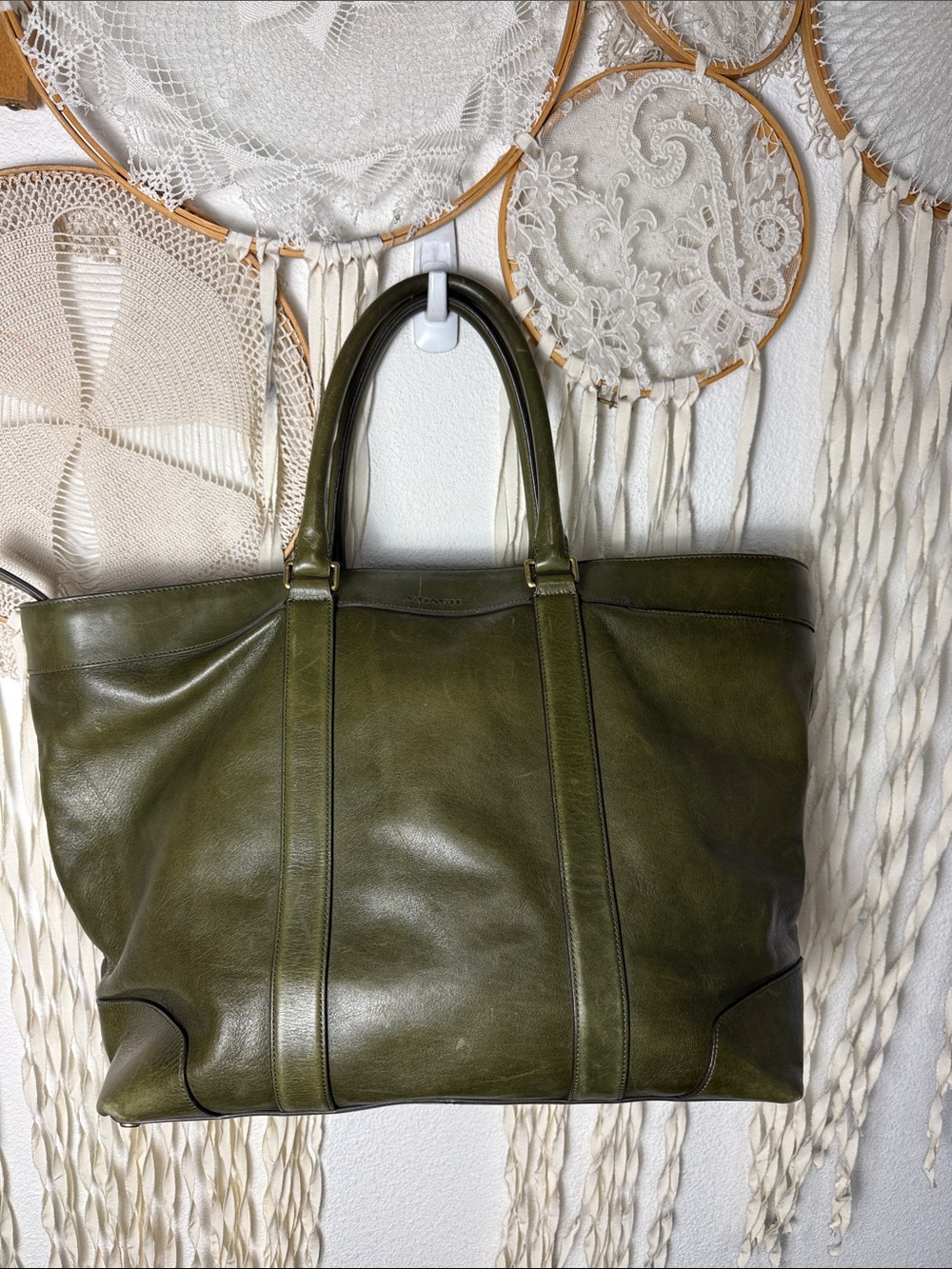 Coach Bleecker Legacy Weekend Large Leather Tote in Olive Green